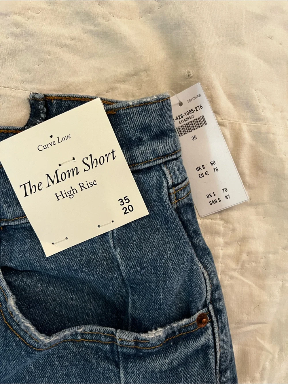 Abercrombie & Fitch Dark Blue Denim Curve “The Mom Short” High-Rise